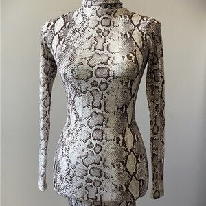 Naked Wardrobe Snakeskin Bodycon Turtleneck Dress | Size xs